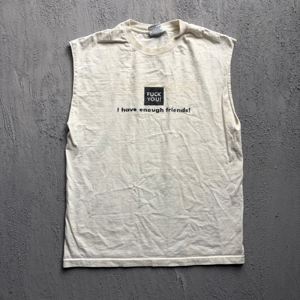 Vintage I Have Enough Friends Shirt Large White 1990s Quote Funny Humor Biker